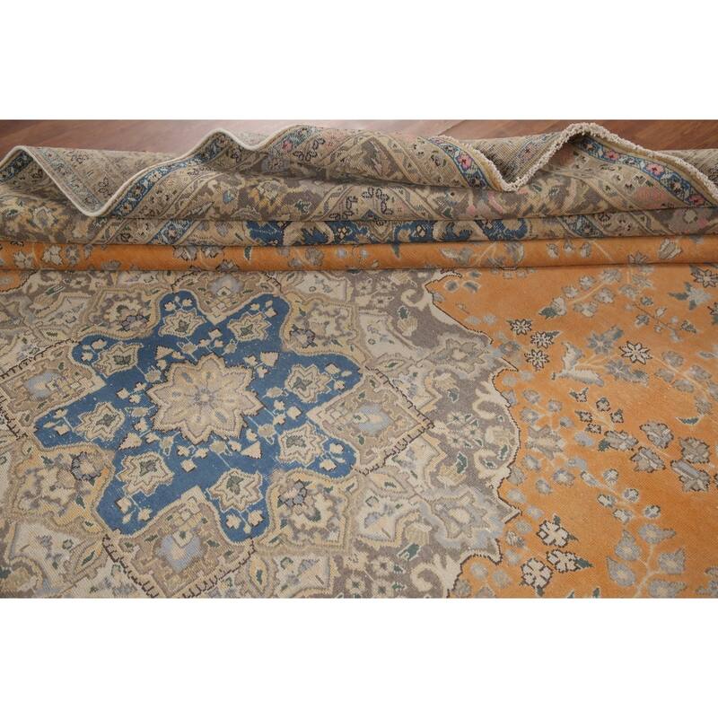 Hand Knotted Oriental 100% Wool Carpet Traditional Floral Oranges & Rust Mashad Area Rug - 12' 3'' X 9' 5''