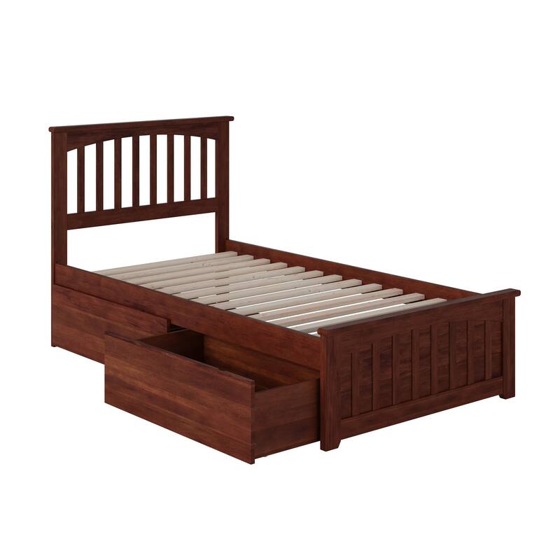 Mission Twin XL Platform Bed with Matching Footboard with 2 Drawers in Walnut - Walnut - Twin XL