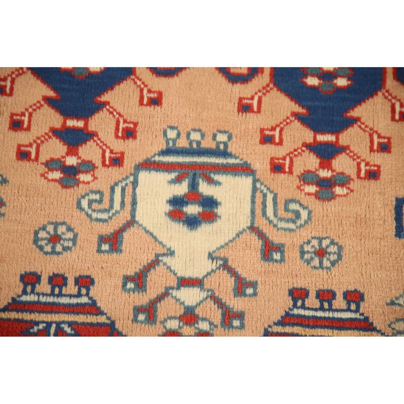 Hand Knotted Oriental 100% Wool Carpet Traditional Geometric Peach Hamedan Area Rug - 4' 10'' X 3' 2''