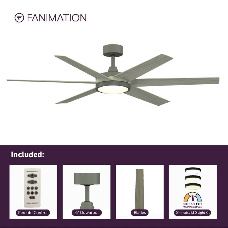 Fanimation Brawn 64 inch Indoor/Outdoor Smart Ceiling Fan with LED CCT Select Light Kit and Remote - Antique Graphite