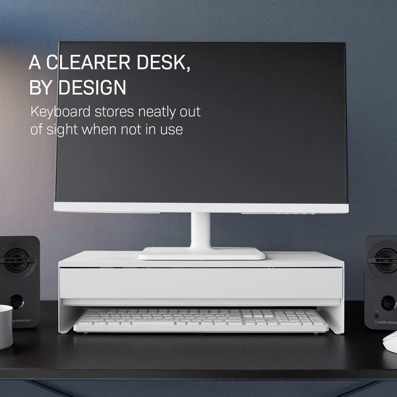 Yamazaki Home Monitor Stand With Drawer, Steel - L 16.1 x W 19.7 x H 5 inches