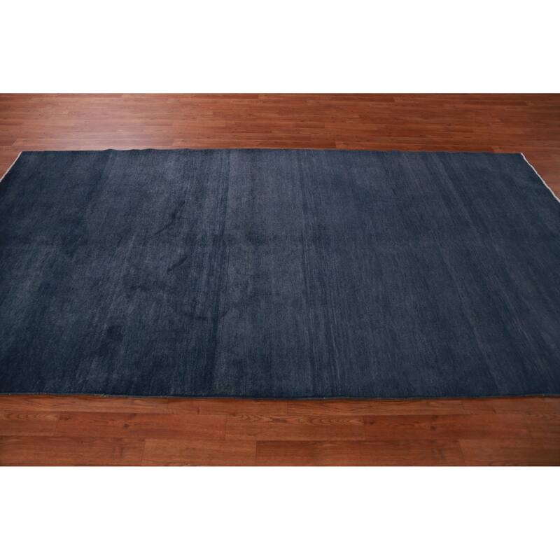 Hand Knotted Oriental 100% Wool Carpet Modern Solid Navy Blue & Blues Gabbeh Area Rug - 10' 0'' X 5' 3''