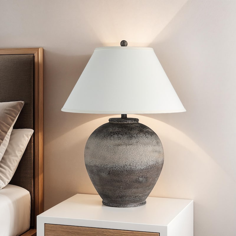Rustic Table Lamp with Tapered Drum Shade - 29" - Brown and Beige
