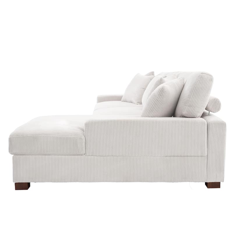 118" W Corduroy L-shape Modular Sectional Sofa with Pillows