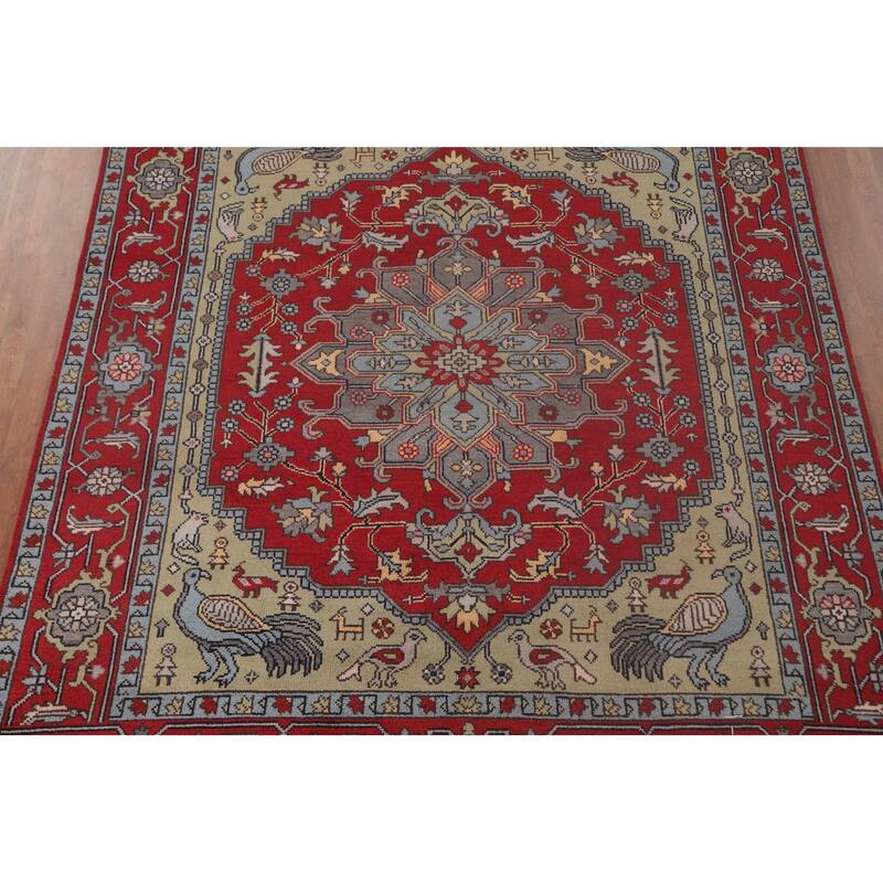 Animal Pictorial Ziegler Area Rug Hand-Knotted Wool Carpet - 7'11" x 9'10"
