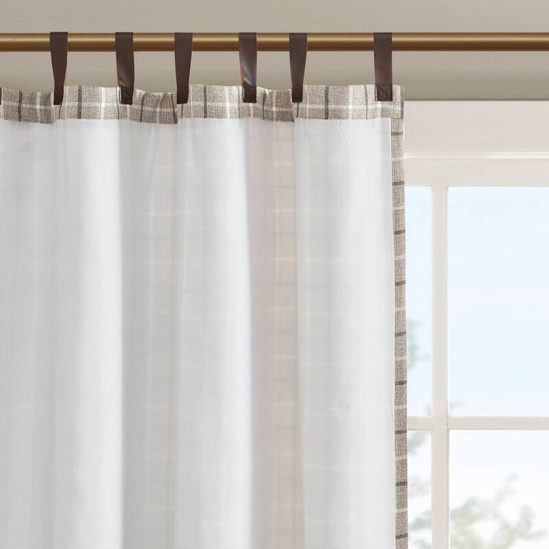 Madison Park Anaheim Plaid Faux Leather Tab Top Single Curtain Panel with Fleece Lining