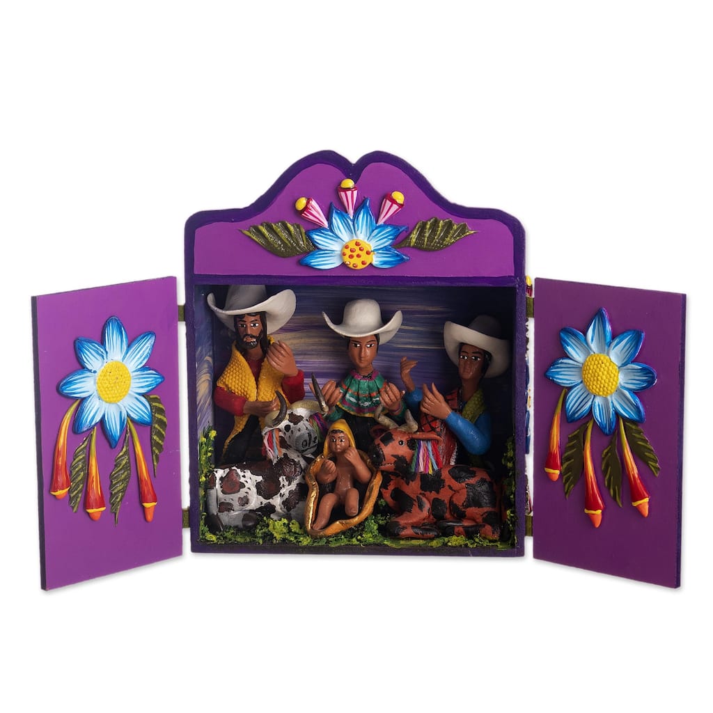 Novica Handmade Chota Nativity Wood And Ceramic Retablo Sculpture