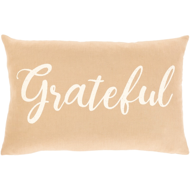 Porch & Den Vernonia Linen "Grateful" Lumbar Throw Pillow Cover - Khaki