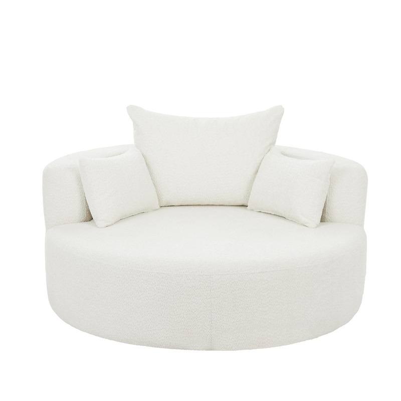 56"W Oversized Swivel Round Lounge Chair, Modern Chenille Accent Chair with 3 Pillow, Upholstered Single Sofa Chair