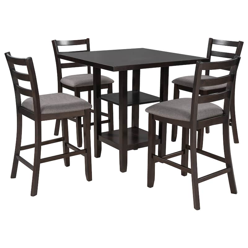 5-Piece Wooden Dining Set with Padded Chairs and Storage Shelving
