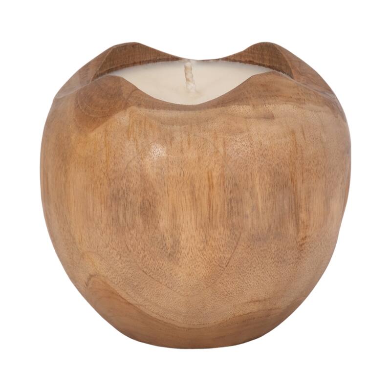 Sagebrook Home Natural Teak Wood 8" Round Candle - Warm Indoor Ambiance - 7" x 7" x 7" - Woodgrain Brown - 7" x 7" x 7"