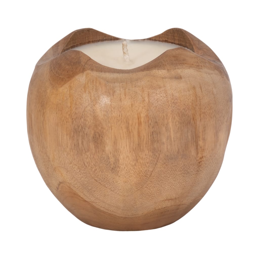Sagebrook Home Natural Teak Wood 8" Round Candle - Warm Indoor Ambiance - 7" x 7" x 7"