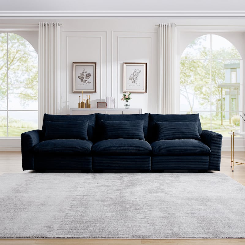 GDFStudio- Mark Corduroy Three-Seater Sofa - Blue