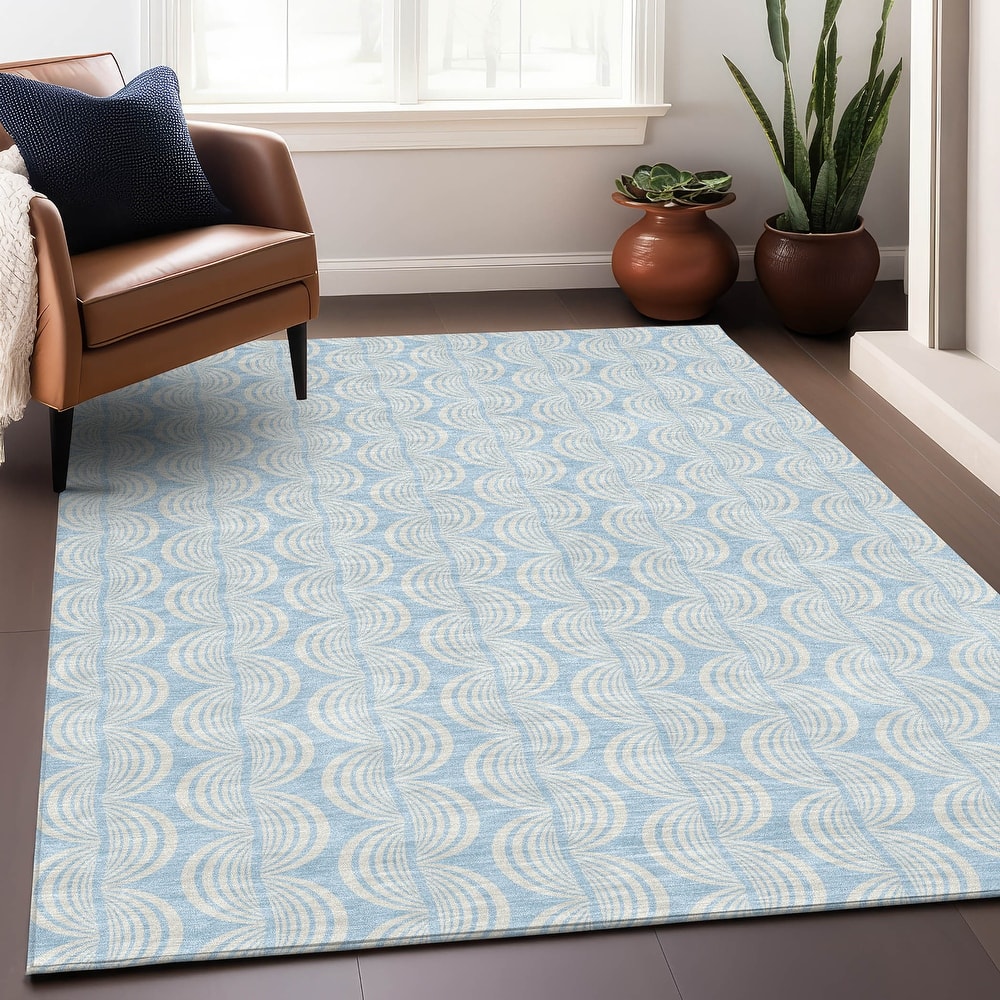 Machine Washable Indoor/ Outdoor Wavy Modern Chantille Rug