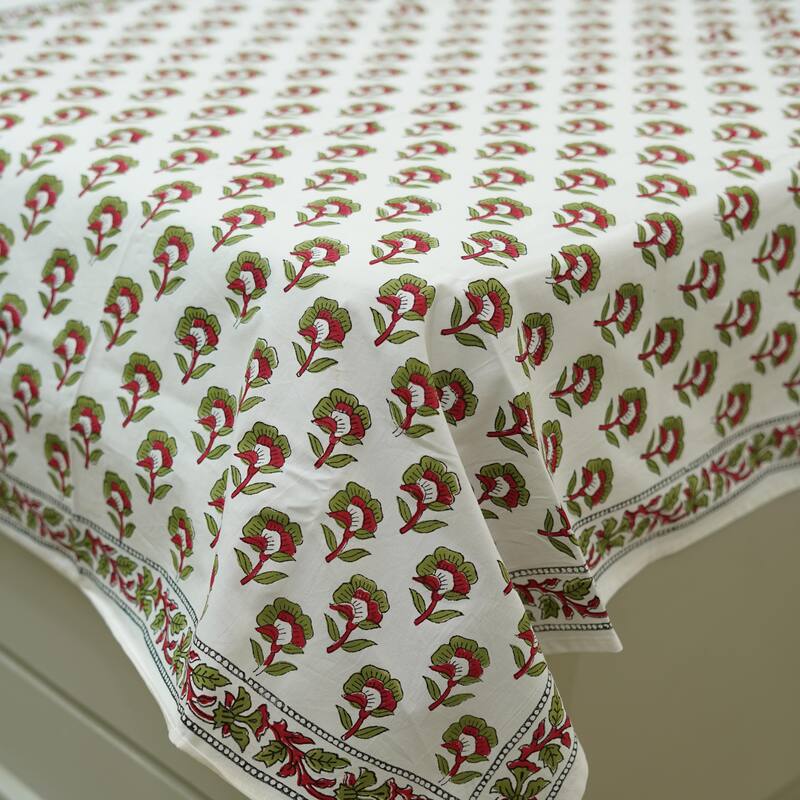 Fabdivine Cotton Hand Block Floral Flat Sheet Bed Room Home Décor Accent Gift