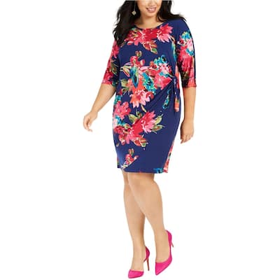 Signature by Robbie Bee Womens Floral Shift Dress,, Multicoloured, 2X