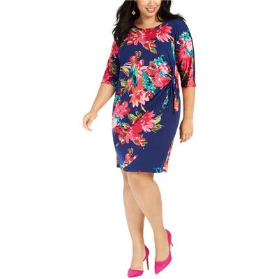 Signature by Robbie Bee Womens Floral Shift Dress,, Multicoloured, 2X
