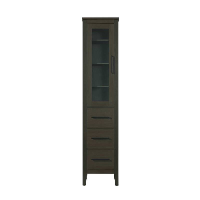 Laura 16-28 Inch Bath Storage Glass Cabinet - Mocha Brown - 16"