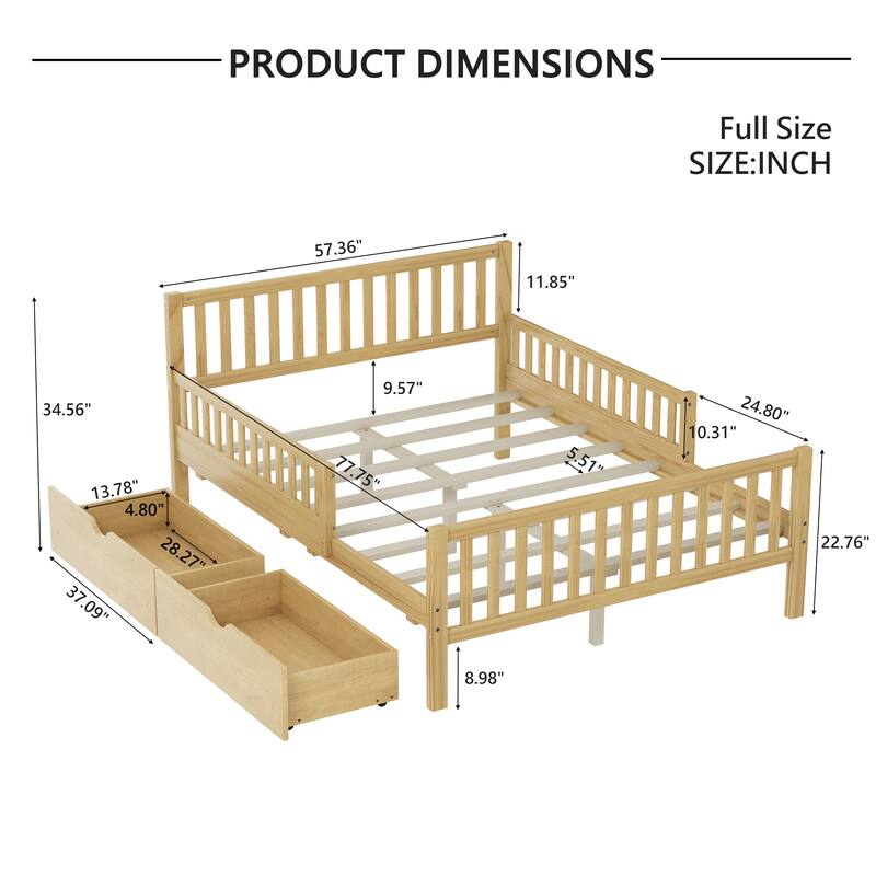 Classic Wooden Platform Bed with Dual Guardrails by Harper&Bright Designs