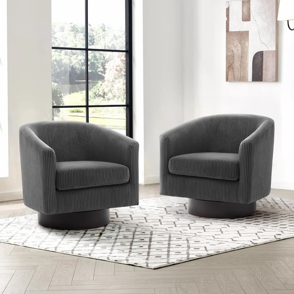 2 Set Round Barrel Chair 360-Degree Swivel Accent Chairs