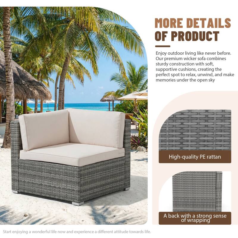 Outdoor Wicker Sectional Sofa 8-Piece Set with Fire Pit Table