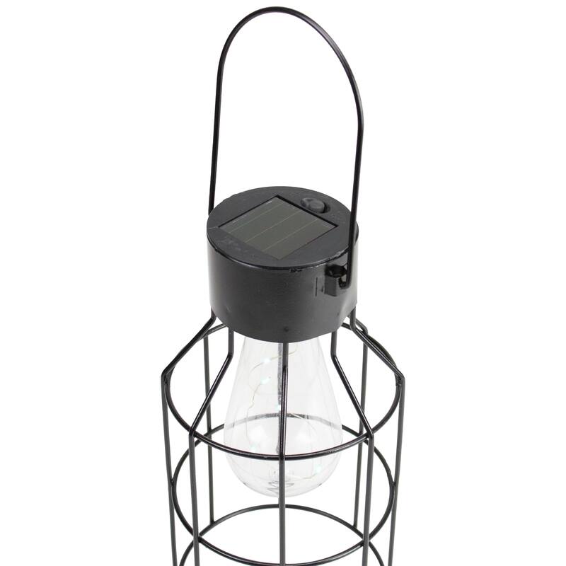 9.5" Black Outdoor Geometric Hanging Solar Lantern with Handle Outdoor Decor - 9.5