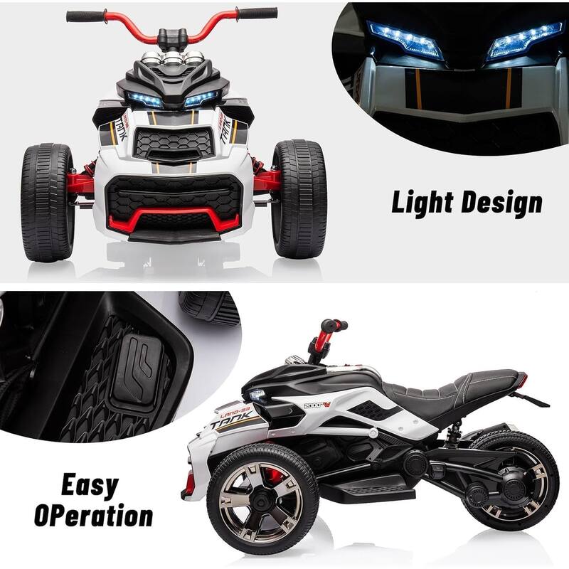 12V Kids Ride On ATV, 3 Wheeler Motorcycle, Rechargeable Battery-Powered ATV Toy Car