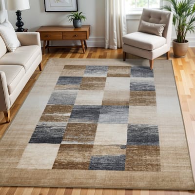 Superior Lockwood Color Block Non-Slip Washable Indoor Runner or Area Rug