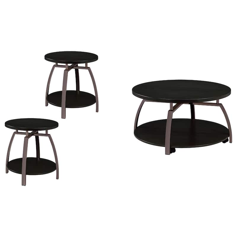 Dacre Round Coffee And End Table Set Dark Charcoal