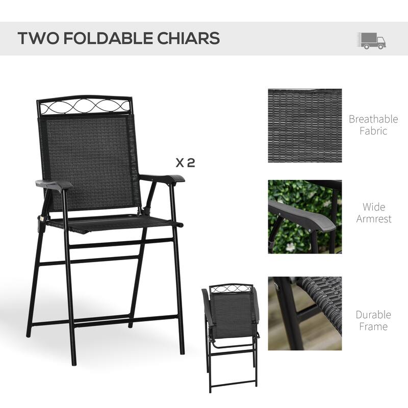 Outsunny 4 Piece Folding Outdoor Patio Pub Dining Table And Chairs Set With 6' Adjustable Tilt Umbrella