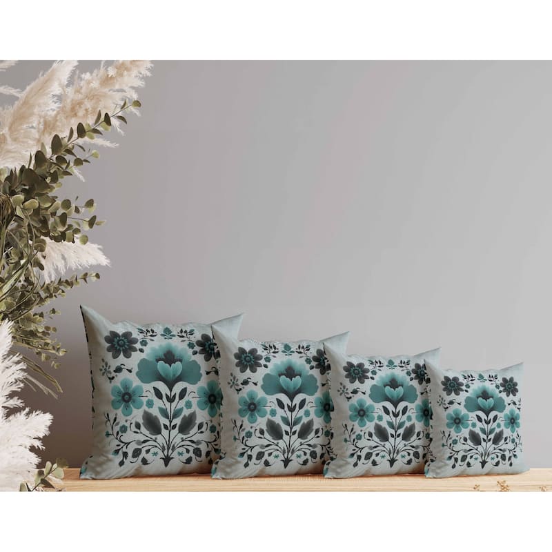 Rajasthan Bloom Faux Suede Reversible Throw Pillow Teal and Gray