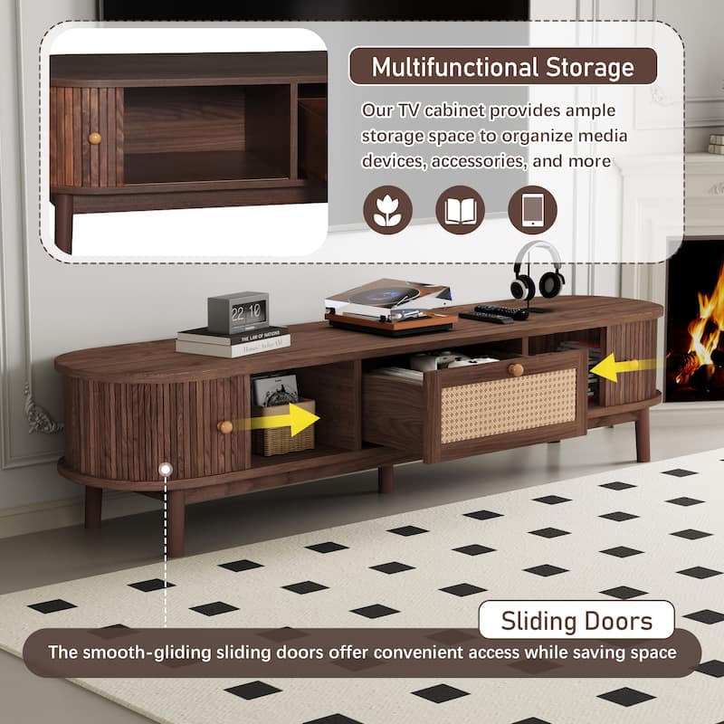 TV Stand Media Console TV Cabinet with Rattan-Front Drawer