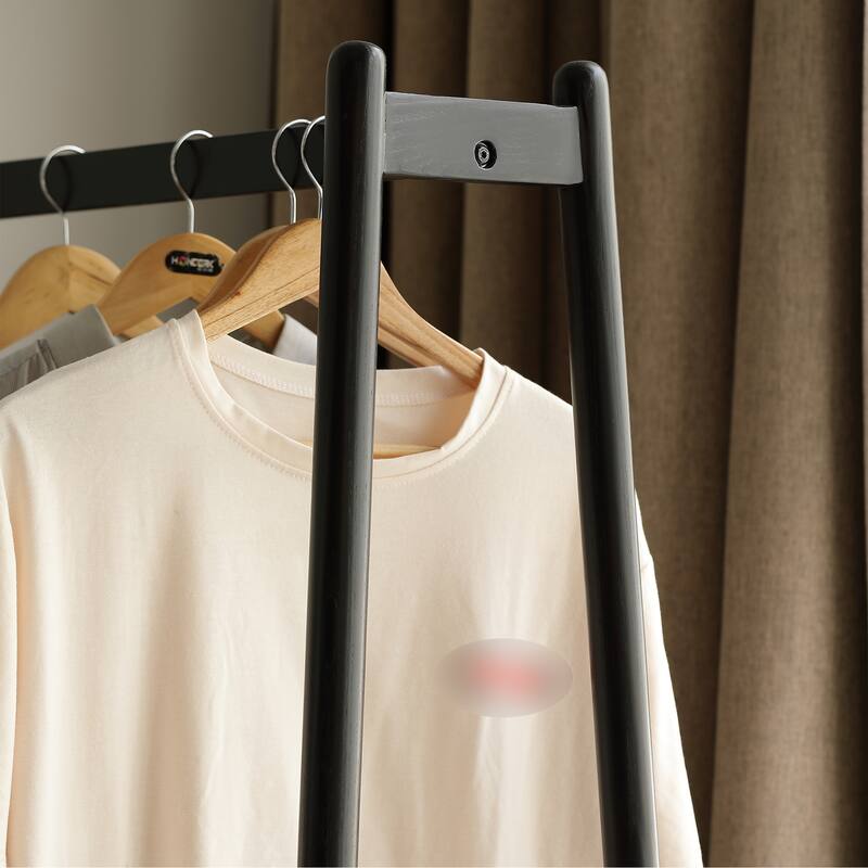 Modern Solid Oak Coat Rack Stylish Coat Rack Rattan Hanger Vertical Hanger with Shelf, for Bedroom, Black