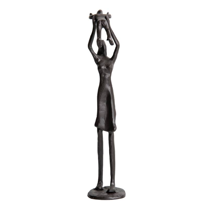 Proud Parent Holding Child Up Contemporary Iron Sculpture Statue