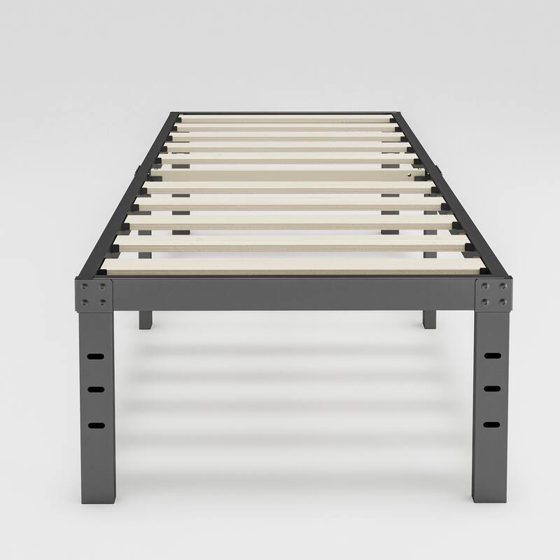 16 Inch Black Metal Platform Bed Frame With Wood Slats Support