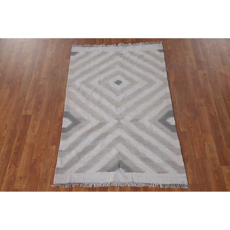 Reversible Kilim Oriental Accent Rug Flatweave Wool Carpet - 3'1"x 4'10"