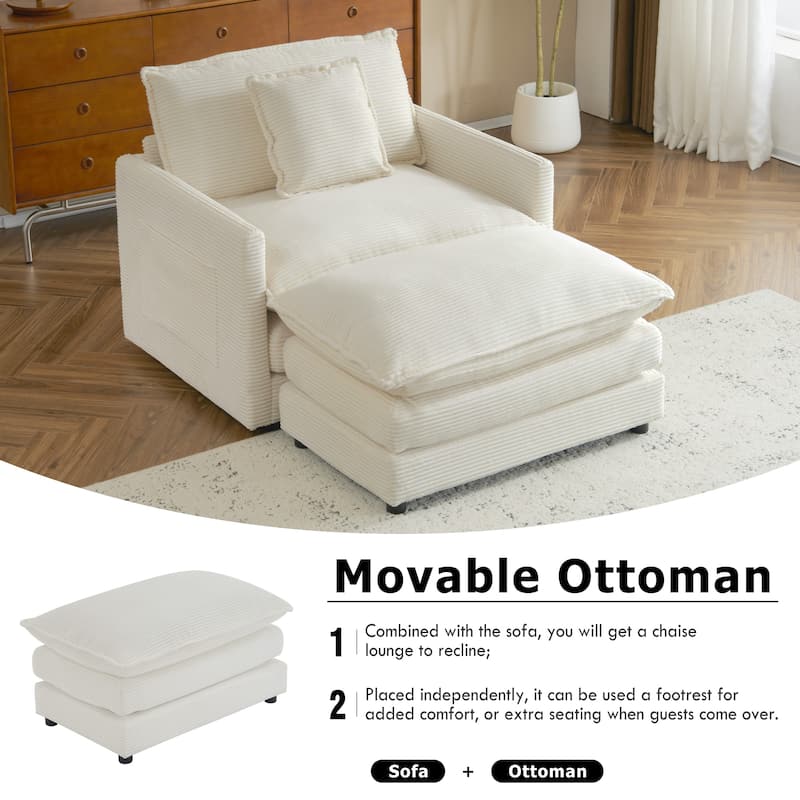 Corduroy Chair with Ottoman & Storage