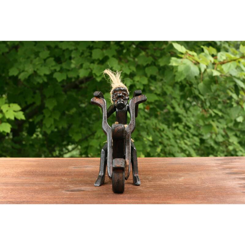 Handmade Wooden Single Primitive Tribal Riding Harley Davidson Statue Motorcycle Sculpture Tiki Bar Unique Gift Wood Home Dec
