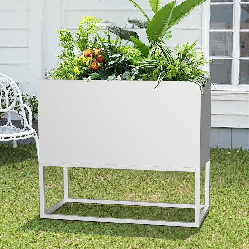 Metal Movable Planter Box with Trellis Privacy Screen Planter Box with Lockable Wheels