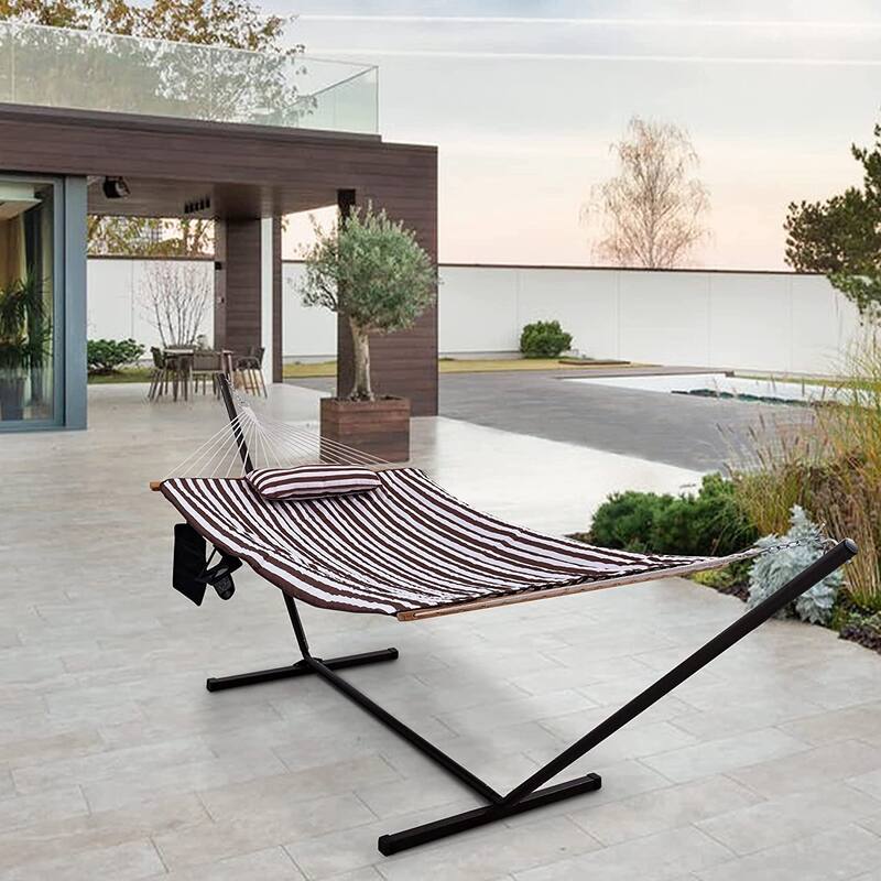 Outdoor Cotton Rope Hammock with 12FT Steel Stand