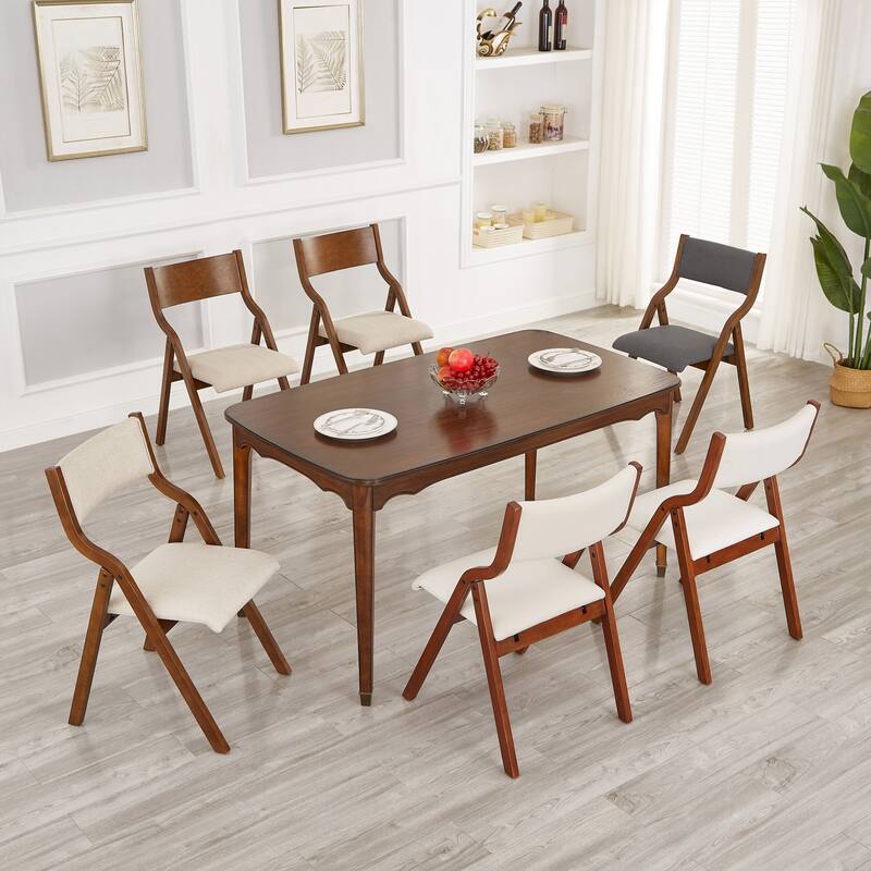 Upholstered Wood Folding Dining Chair Set of 2, Space Saving and Easy to Carry