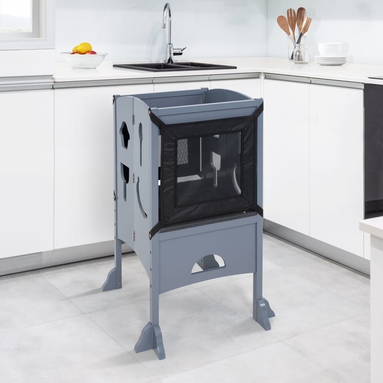 Kids Wooden Kitchen Step Stool with Safety Rails and Anti-Slip Mat, Kids Countertop Step Stools for Kids