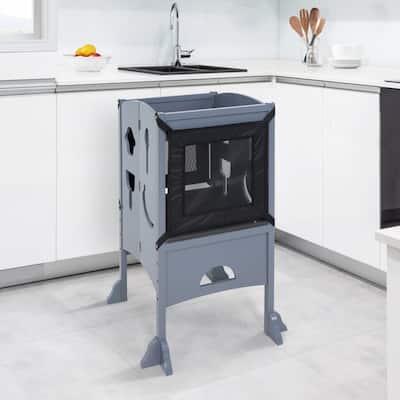 Kids Wooden Kitchen Step Stool with Safety Rails and Anti-Slip Mat, Kids Countertop Step Stools for Kids
