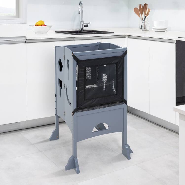 Kids Wooden Kitchen Step Stool with Safety Rails and Anti-Slip Mat, Kids Countertop Step Stools for Kids