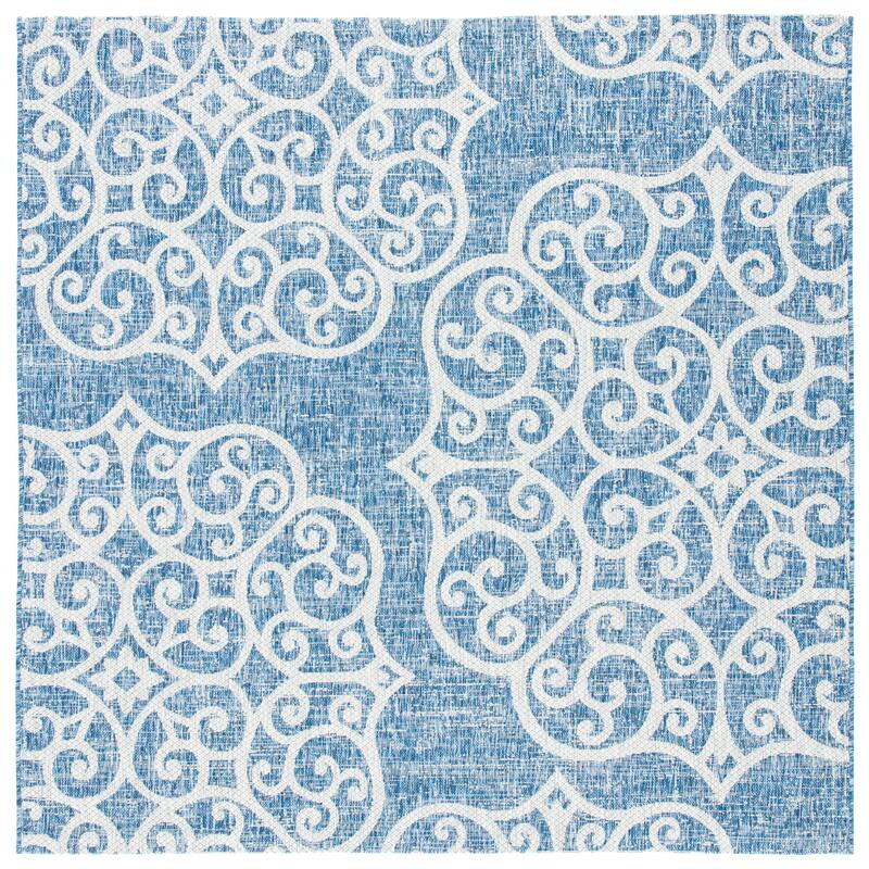 SAFAVIEH Courtyard Judy Indoor/ Outdoor Waterproof Patio Backyard Rug - 6'7" Square - Navy/Grey