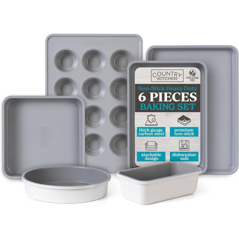 Country Kitchen Nonstick Heavy Duty Stackable Bakeware Set - Durable, Easy Release Baking Set, 6 Pcs