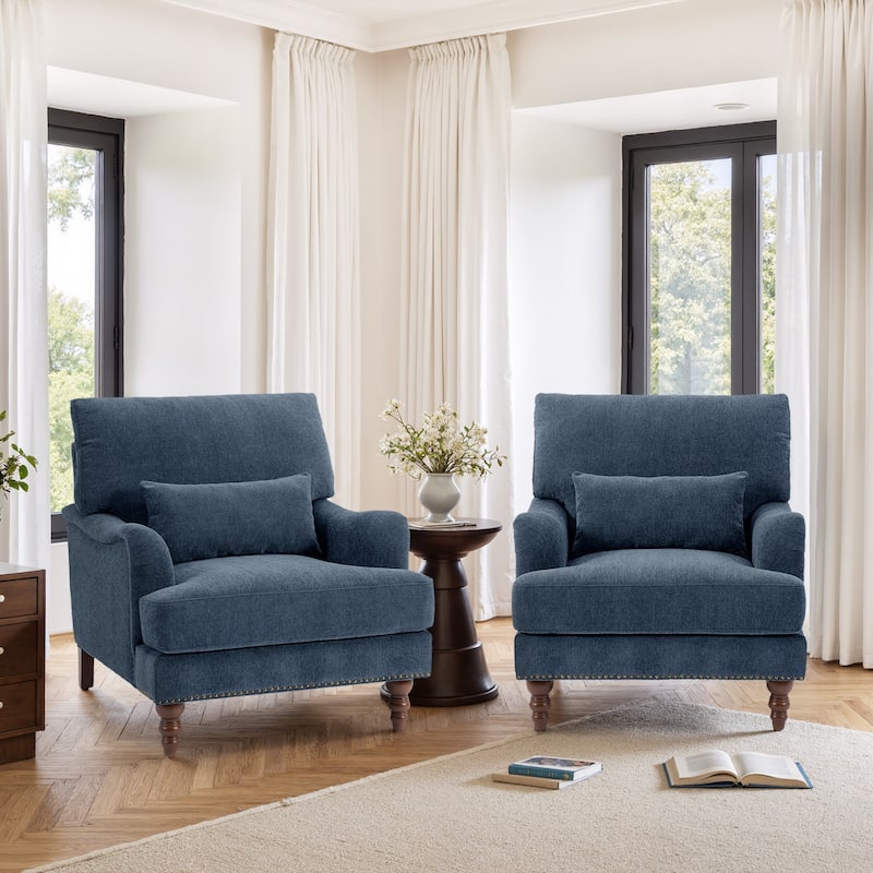 Set of 2 Mid Century Chenille Upholstered Accent Chairs