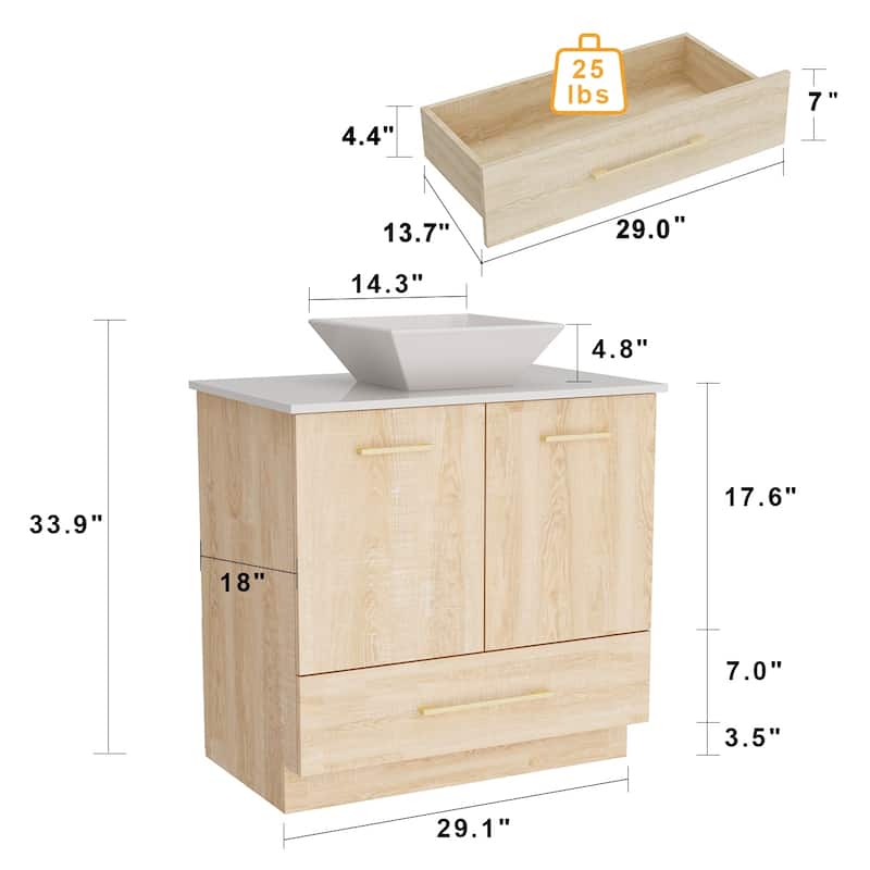 Contemporary Vanity Set Ceramic Basin and Chic Medicine Cabinet Combo