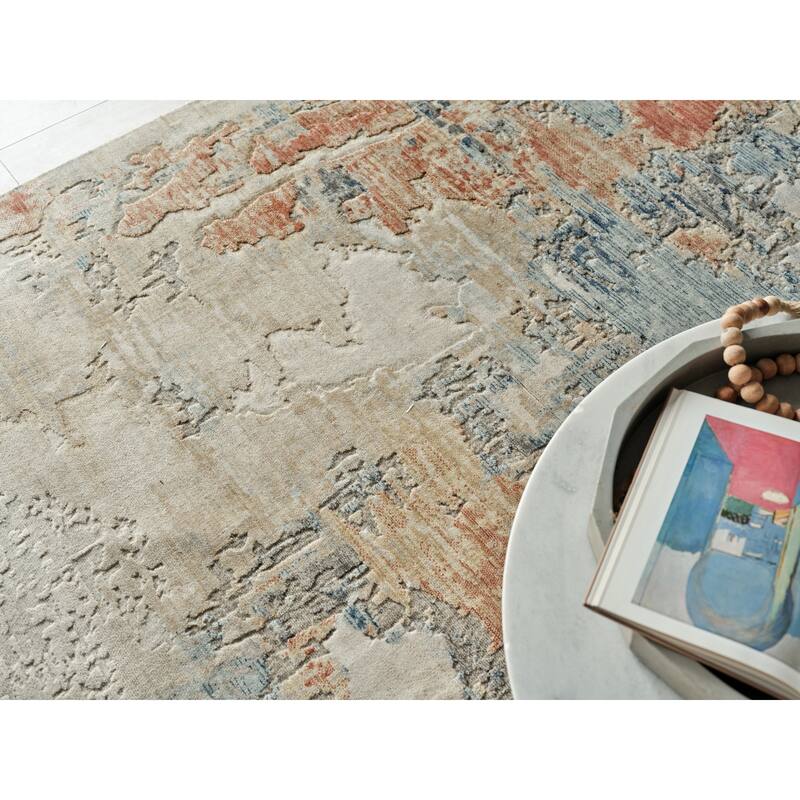 Infinity Handmade Wool/Nylon in Ivory/Blue/Terracotta Area Rug