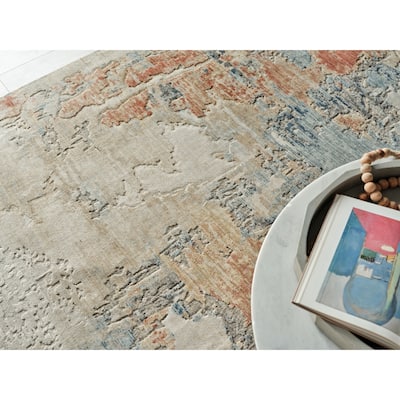 Infinity Handmade Wool/Nylon in Ivory/Blue/Terracotta Area Rug